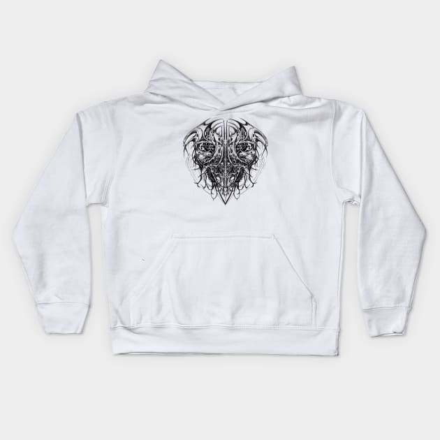 Biomechanical Line Art Tattoo Design Kids Hoodie by Manafold